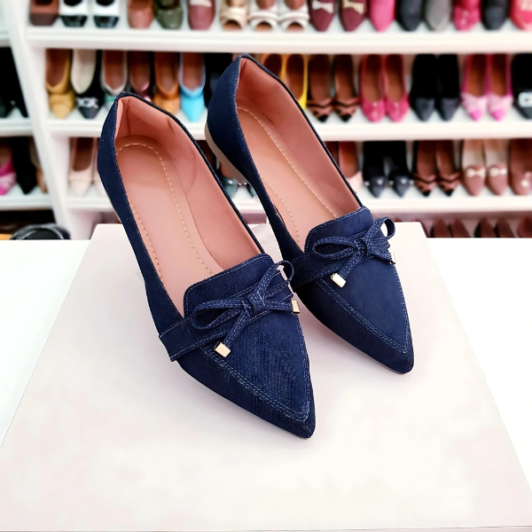 Sapatilha Prime bico fino alongada mocassim jeans